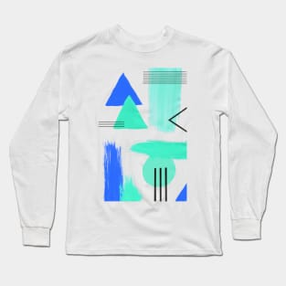 Abstract Composition in Aqua and Blue Long Sleeve T-Shirt